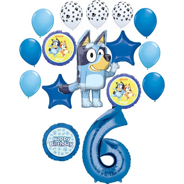 Anagram Bluey 6th Birthday Party Supplies Bingo Foil and Latex Balloon Bouquet Decorations 16pc