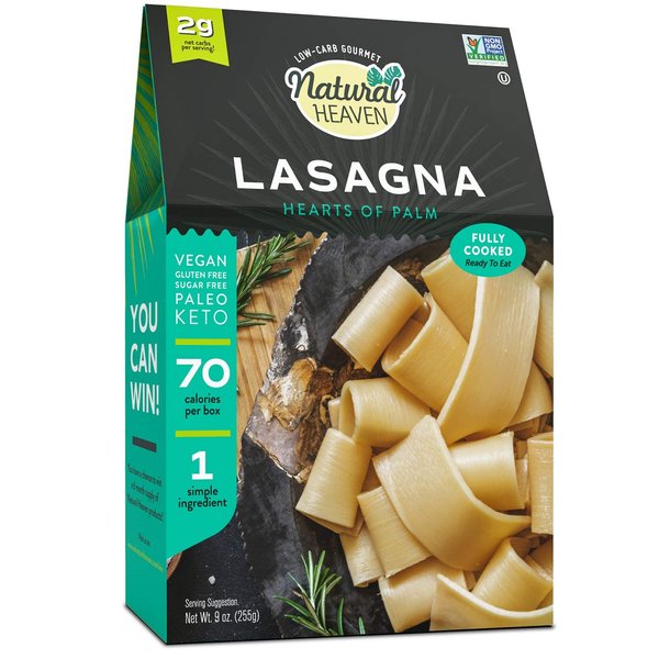 Natural Heaven Hearts of Palm Lasagna Pasta | Gluten-Free | 4g of Carbs | High Fiber | Keto | Paleo | Vegan - Vacuum Packed - (9oz – 1 Count)