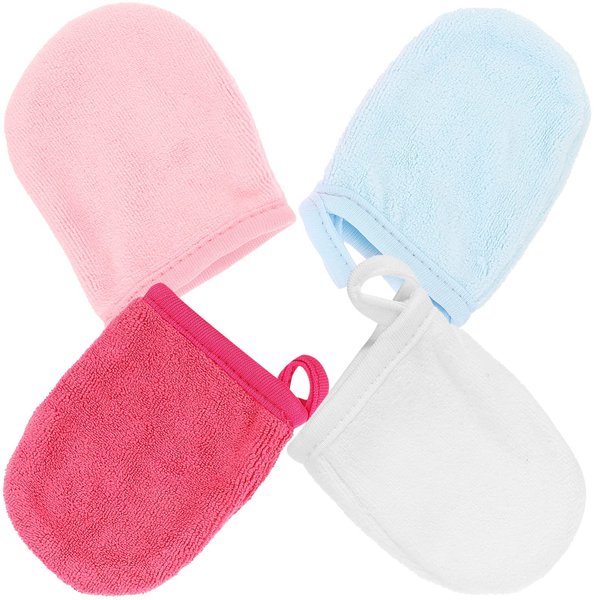 Body Scrub Mitt Makeup Remover Wipes 4pcs Microfiber Microfiber Face Wash Mitts Makeup Remover Face Cloths Facial Cleansing Glove Bath Spa Cloth (assorted Color) Microfiber Towel