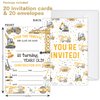 20 Pcs Construction Birthday Party Invitations with Envelopes, Truck Party Invite, Birthday Party Invitation Cards for Girls Boys, Birthday Party Supplies - SR09