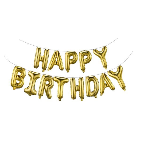 Gold Happy Birthday Balloons Banner 16 Inch Mylar Foil Letters | Inflatable Party Decor and Event Decorations for Kids and Adults | Reusable, Ecofriendly Fun