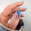 4th of July Square Press on Nails Medium Glue on Nails Swirl Fake Nails Red Blue White Full Cover Acrylic Nails Independence False Nails Star Patriotic Stick on Nails for Women 24 Pcs
