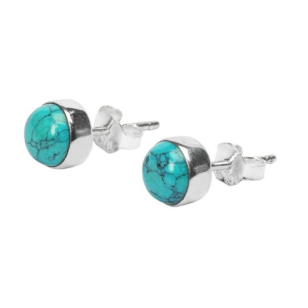 Tibetan Turquoise Stone Stud Post Earring 925 Sterling Silver Gemstone Earring 6 MM Round Girl Women Gift