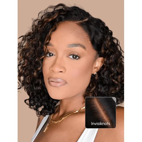 YIROO Bye Bye Knots Glueless Wigs Ombre Brown Short Curly Bob Wig Human Hair Pre Bleached Pre Cut 7x5 Lace Closure Wig Beyond Basics Bob Wigs for Woman Put On And Go Easy to Wear Side Part 10Inch