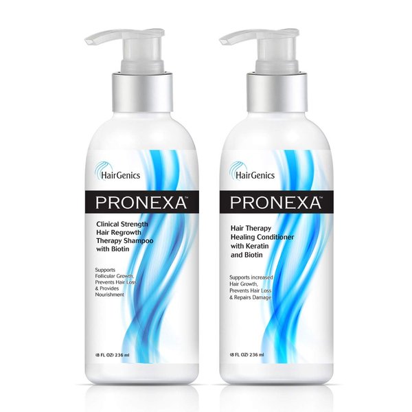 Hairgenics Pronexa Hair Growth & Regrowth Therapy Hair Loss Shampoo and Conditioner COMBO pack. 2 bottles, 8 fl oz per bottle. With Biotin, Collagen, and DHT Blockers for Thinning Hair.