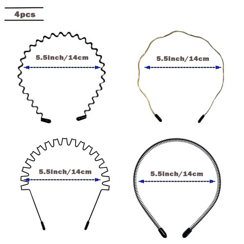 WEIMAISI 4pcs Metal Headband, Hair Band Wavy Wired Headband Zigzag Spring Sports Fashion Headwear Non Slip Hair Hoop Hair Accessories (Wavy Spring)