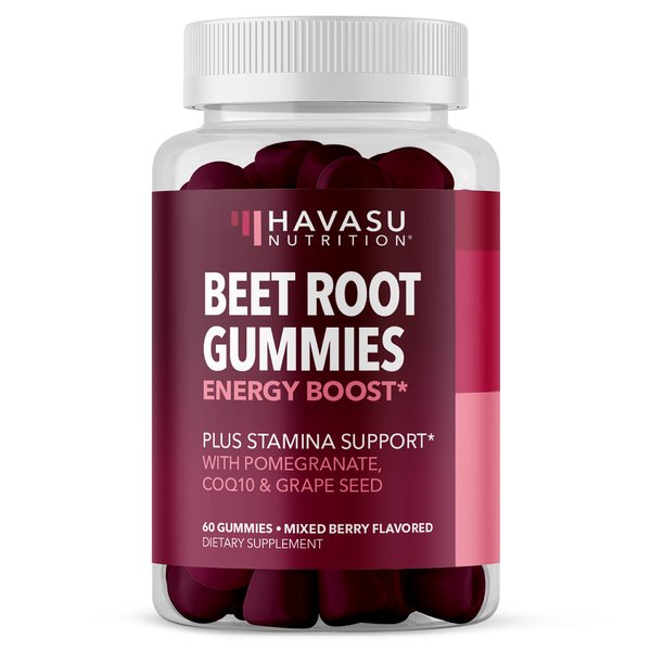 Beet Root Gummies with COQ10 Energy Supplement - Nitric Oxide Supplement for Healthy Energy & Performance Support With Pomegranate Extract - Beet Root Supplements - Mixed Berry - 60 Vegan Gummies