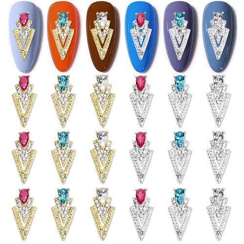 WOKOTO 30pcs 6 Color Mix Gold and Silver Nail Charms with Triangle and Drop Shape 3D Nail Jewelrys for Acrylic Nails Art Gems and Charms for Women Girls DIY Crafts Nail Accessory Nail Decorations