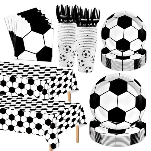 Poqirzan 146PCS Soccer Party Tableware Set Soccer Plates and Napkins Party Supplies Soccer Birthday Party Decorations Soccer Party Favor Soccer Tablecloth Plates Napkins Cups Forks Knives Serve 24