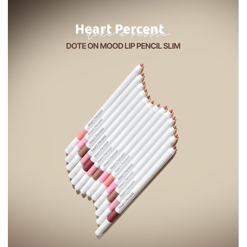 Heart Percent Dote On Mood Lip Pencil Slim, Defines and Fills Creamy Lip Liner Retractable Lipstick Pencil with Built-In Sharpener, 02. Creamy Pink