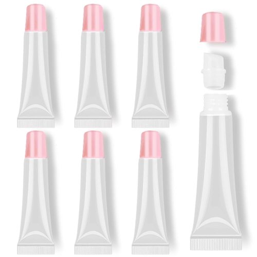 AMORIX 6pcs Empty Lip gloss Tubes Containers 15ml Pink Refillable Empty Squeeze Tubes Clear Cosmetic Containers Soft Tube for Women Girls DIY Lip Gloss Cosmetics