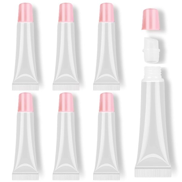 AMORIX 6pcs Empty Lip gloss Tubes Containers 15ml Pink Refillable Empty Squeeze Tubes Clear Cosmetic Containers Soft Tube for Women Girls DIY Lip Gloss Cosmetics