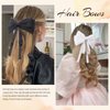 2Pcs Big Satin Hair Bows for Women Girls 10 Inch Barrette Hair Clip Long Black Silk Ribbon bride Wedding Bows French Style Hair Accessories (Black+White-C)
