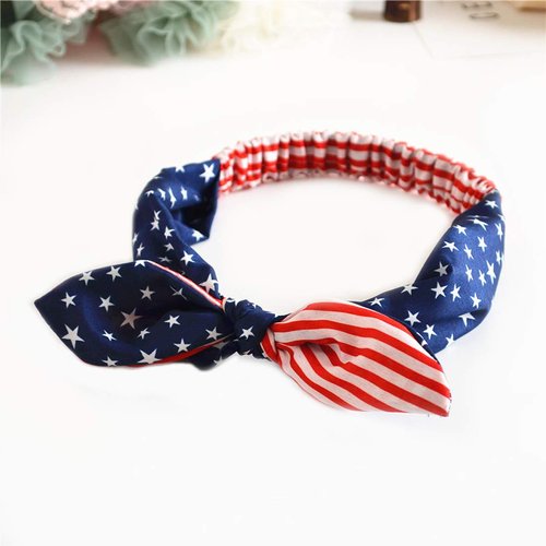 ZCYYYS Women Elastic Flag Headband with Bow Hair Band for 4th of July Headbands Head Wrap Hair Accessories TS2020 (Baby + Adult Rabbit)