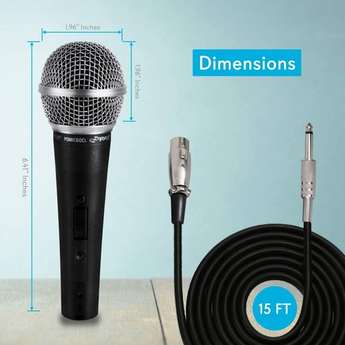 Pyle Professional Dynamic Vocal Microphone - Moving Coil Dynamic Cardioid Unidirectional Handheld Microphone with ON/OFF Switch Includes 15ft XLR Audio Cable to 1/4'' Audio Connection - PDMIC59,Black
