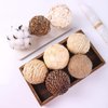 idyllic Decorative Balls for Bowls Natural Wicker 3 Inches Rattan Woven Twig Orbs, String and Cotton Balls Spherical Vase Fillers for Centerpieces - Bag of 8 Brown and White