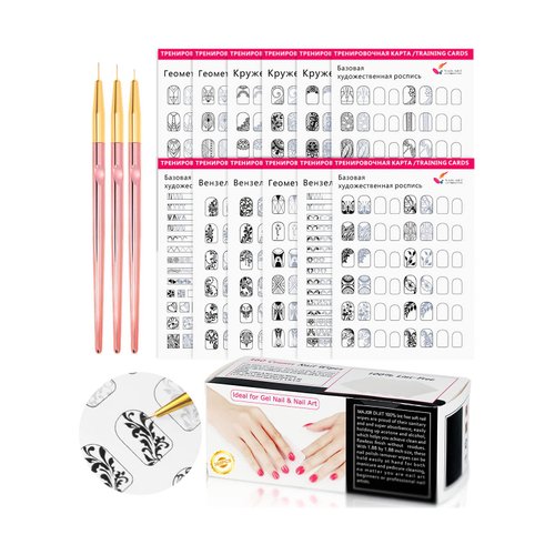 Nail Art Book Design Practice With 3pc Rose Gold Nail Liner Pen 360pcs Nail Wipes Lines Drawing Painting Template Learning Book Manicure Tools For Beginner (white)