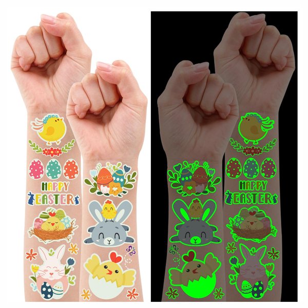 Partywind 260 Styles Glow Easter Temporary Tattoos for Kids Basket Stuffers, 28 Sheets Tattoo Stickers for Easter Party Supplies Favors Decorations, Toys for Kids Easter Egg Hunt Games Prizes