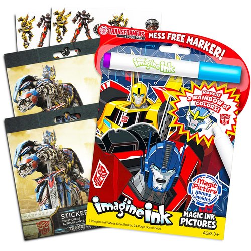 Transformers Imagine Ink Coloring Book Super Set with Over 200 Transformers Stickers (Includes Mess-Free Marker)