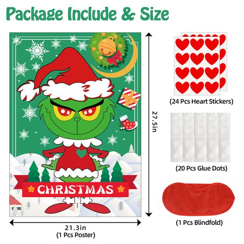 EMPOF Christmas Games - Pin The Heart Christmas Crafts Games for Kids Families Party, Indoor Christmas Decorations Home Decor, Christmas Kids Activities Party Favors Gifts Ornaments