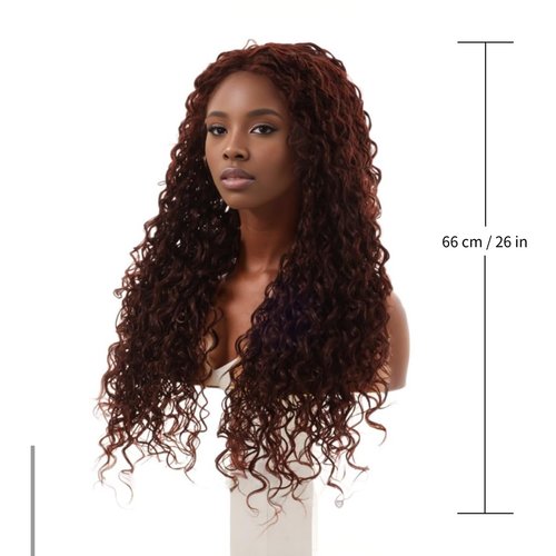 LICATEAT Brown Lace Front Wigs for Women V Part Long Curly Loose Wave Wig Heat Resistent synthetic Hair (26 Inch)