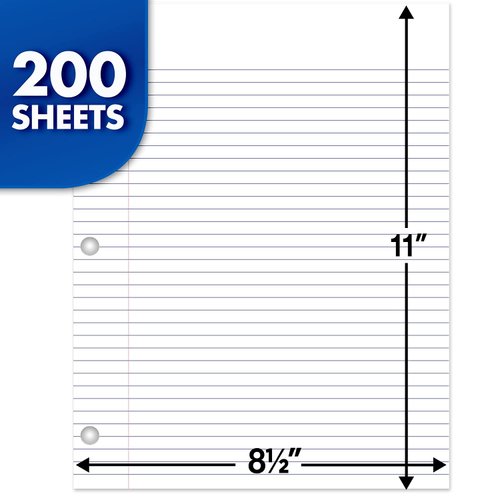 Mead Loose Leaf Paper, Notebook Paper, College Ruled Filler Paper, Standard, 8.5 x 11, 200 Sheets (17208), White