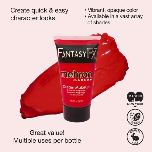 Mehron Makeup Fantasy FX Cream Makeup | Water Based Halloween Makeup | Red Face Paint & Body Paint For Adults 1 fl oz (30ml) (RED)