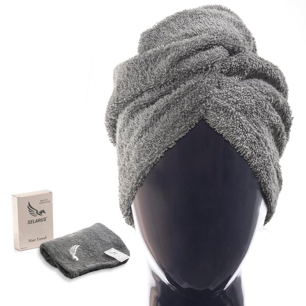 SELARUS 100% Turkish Cotton Hair Towel Wrap for Women,Non Microfiber,400-GSM(Grams per Square Metre),AntiFrizz,Hair Plop Towels for Curly,Long&Thick Hairs,Turban Head Wrap,1Pack10x26inc