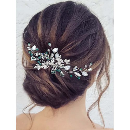 Easedaily Rhinestone Bride Wedding Hair Comb Silver Leaf Crystal Bridal Hair Piece Flower Hair Accessories for Women and Girls