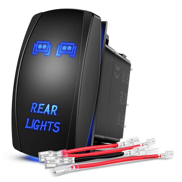Nilight NI-RS05 LED Light Bar Rocker Switch 5Pin Laser On/Off Rear Lights Rocker Switch 20A/12V 10A/24V Switch Jumper Wires Set,2 years Warranty , Blue