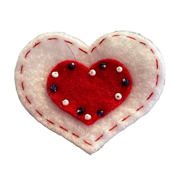 Heart Hair Clip, Love Hair Clip, Feltie, Girls Hair Accessory, Ivory, Valentine's Day (beaded heart)