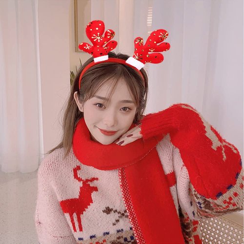 Christmas Headband Red Hair Band Red Christmas Hair Accessories for Girls Women Birthday Party New Year Wedding Celebration Gift (Antler)