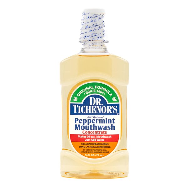 Dr. Tichenor's Peppermint Mouthwash Concentrate - Oral Rinse for Bad Breath and Oral Health with a Minty Punch for Soothing Relief of Minor Sore Throat Irritation - 16 Ounce (Pack of 1)