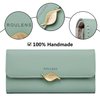 Roulens Wallet for Women RFID Blocking PU Leather Leaf Pendant Card Holder Phone Checkbook Organizer Zipper Coin Purse