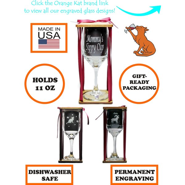 Cat Stemmed Wine Glass with Charm and Presentation Packaging