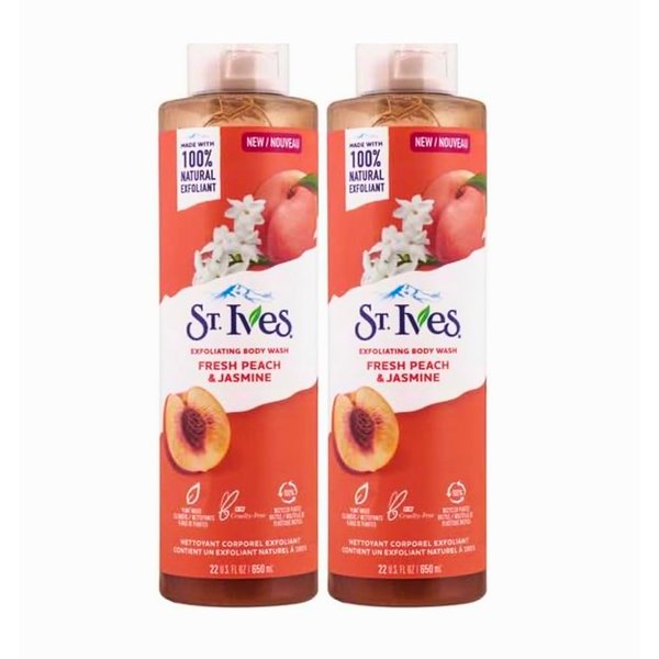 St. Ives Exfoilating Body Wash Fresh Peach & Jasmine 22 oz - PACK OF 2
