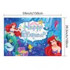 5X3ft Mermaid Happy Birthday Backdrop, Under The Sea Little Mermaid Birthday Party Supplies for Little Mermaid Party Decorations Happy Birthday Banner Ocean Theme Party Decor