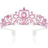 CURASA Pink Crystal Tiara Cute Crowns for Women Princess Crown Birthday Crown for Girls Wedding Headband Cute Kids Hair Accessories for Prom Costume Christmas