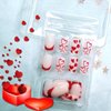 24Pcs Valentine's Day Press on Nails Medium Length Valentine's French Tip Fake Nails with Red Heart Love Design Stick on Nails Gift for Women DIY Valentine Romantic Manicure