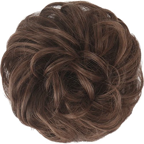 FESHFEN Hair Buns Hair Piece Hairpieces for Women Brown and Light Auburn Mixed Hair Scrunchies Thick Hair Extension Bun Messy Wavy Ponytail Scrunchy Updo Chignon 1PCS