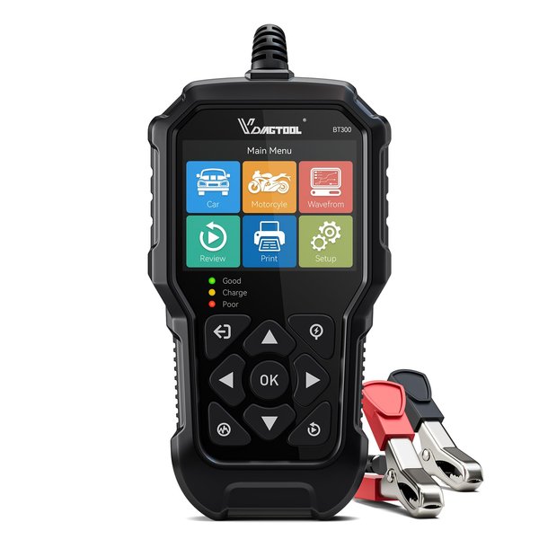 VDIAGTOOL BT300 Car Battery Tester 12V, 5-3000 CCA Load Tester Starter Alternator Tester Automotive Charging Cranking System Tester for Motorcycle Car Truck SUV ATV Boat