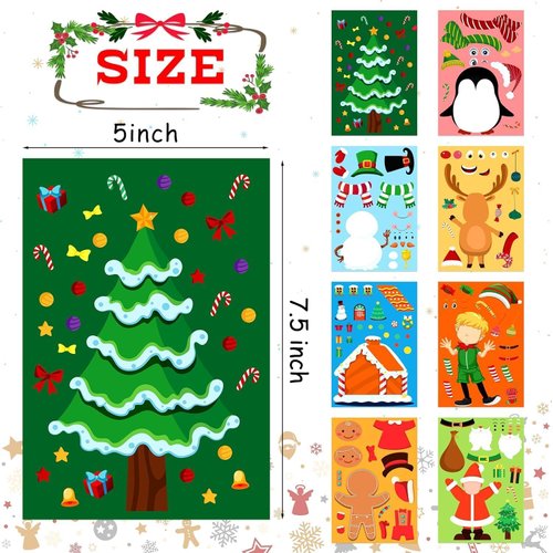 LINAYE 72 Sheets Christmas Stickers Crafts for Kids Toddlers, 8 Styles Make Your Own Christmas Stickers Goodie Treat Bag Stuffers Christmas Game Activities for Kids Toddlers Christmas Party Favors
