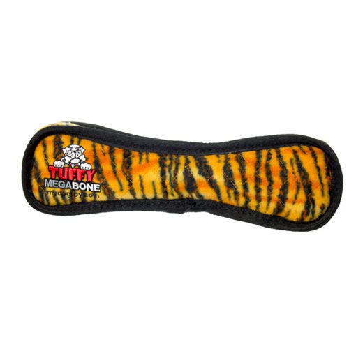 TUFFY - World's Tuffest Soft Dog Toy - MEGA Bone- Tiger - Squeakers - Multiple Layers. Made Durable, Strong & Tough. Interactive Play (Tug, Toss & Fetch). Machine Washable & Floats