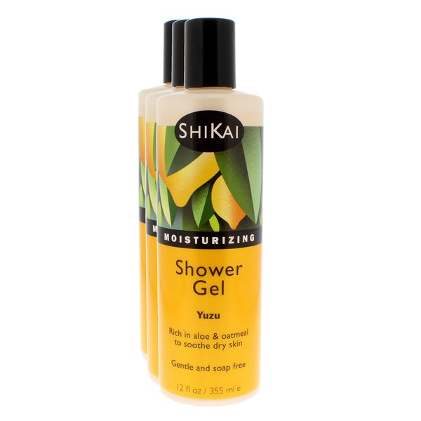 ShiKai Daily Moisturizing Shower Gel (Yuzu, 12oz, Pack of 3) | Gentle Formula | Aloe Vera & Oatmeal for Soft, Healthy Skin | Dry Skin Relief