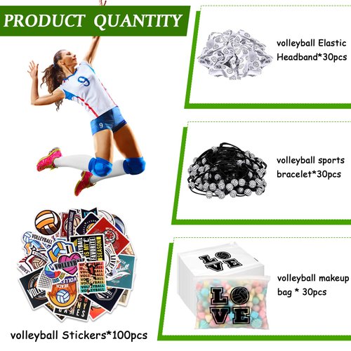Siifert 390 Pcs Volleyball Party Favors Volleyball Team Gifts for Girls Women Include 30 Goodie Makeup Bags 30 Bracelet 30 Hair Ties 300 Sticker for Volleyball Sports Lovers Birthday Party Decoration