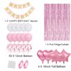 Pink Birthday Party Decoration for Women, Happy Birthday Party Decoration, Pink Fringe Curtain, Pink Heart Star Foil Confetti Balloons, for Women Girl 13th 16th 18th 21th Birthday Party Supplies…