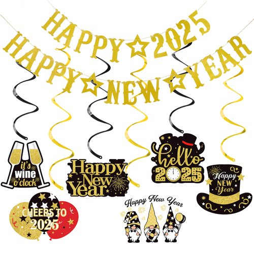 Gold Glitter Happy 2025 Happy New Year Banner 2025 New Years Banner New Year Eve Banner 2025 Happy Nye Banner 2025 for New Years Eve Party Supplies 2025