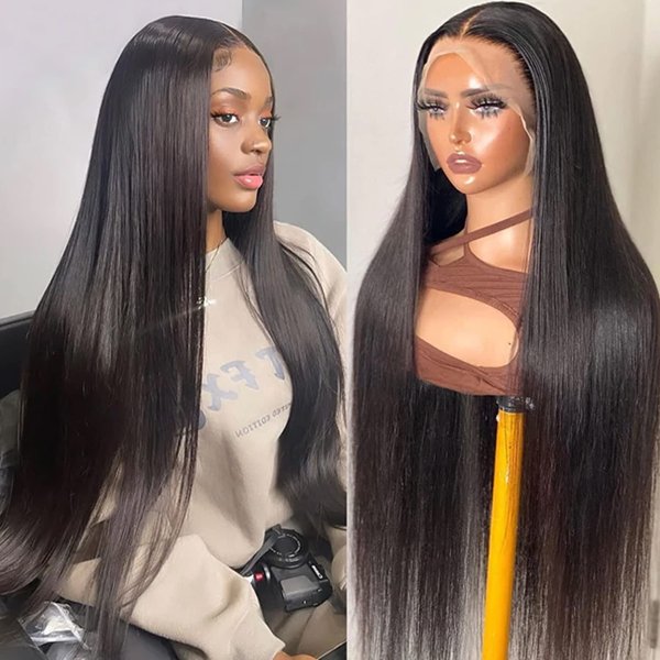 MYSTERY Straight Lace Front Wigs Human Hair 13x4 Lace Front Wigs Human Hair 150% Density HD Lace Frontal Wigs Human Hair for Women Natural Black with Baby Hair (30 Inch)
