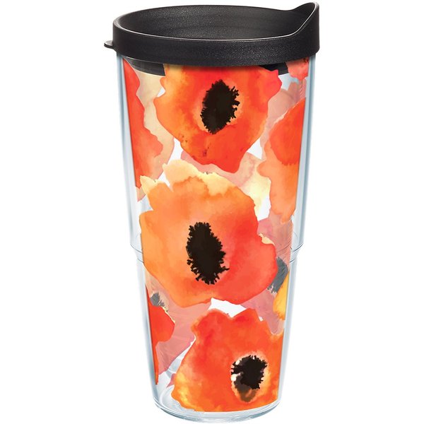 Tervis Watercolor Poppy Made in USA Double Walled Insulated Tumbler Travel Cup Keeps Drinks Cold & Hot, 24oz, Classic