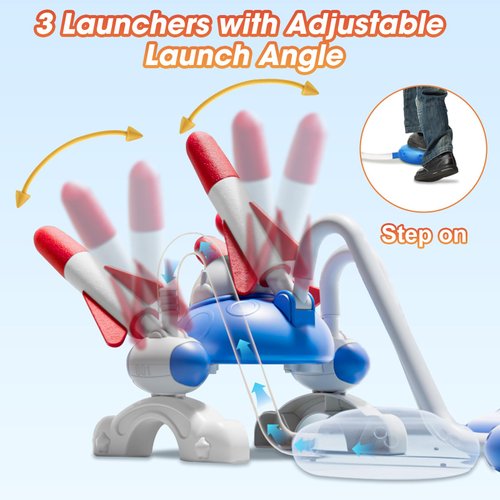 cxjoigxi Rocket Launcher for Kids, 6 Foam Toy Rockets and 2 Launch Pads for Multiplayer, Soars Up to 100 Feet, Fun Outdoor Toys Outside Games, Birthday Gifts for Boys Girls Ages 3 4 5 6 7 8 Years Old